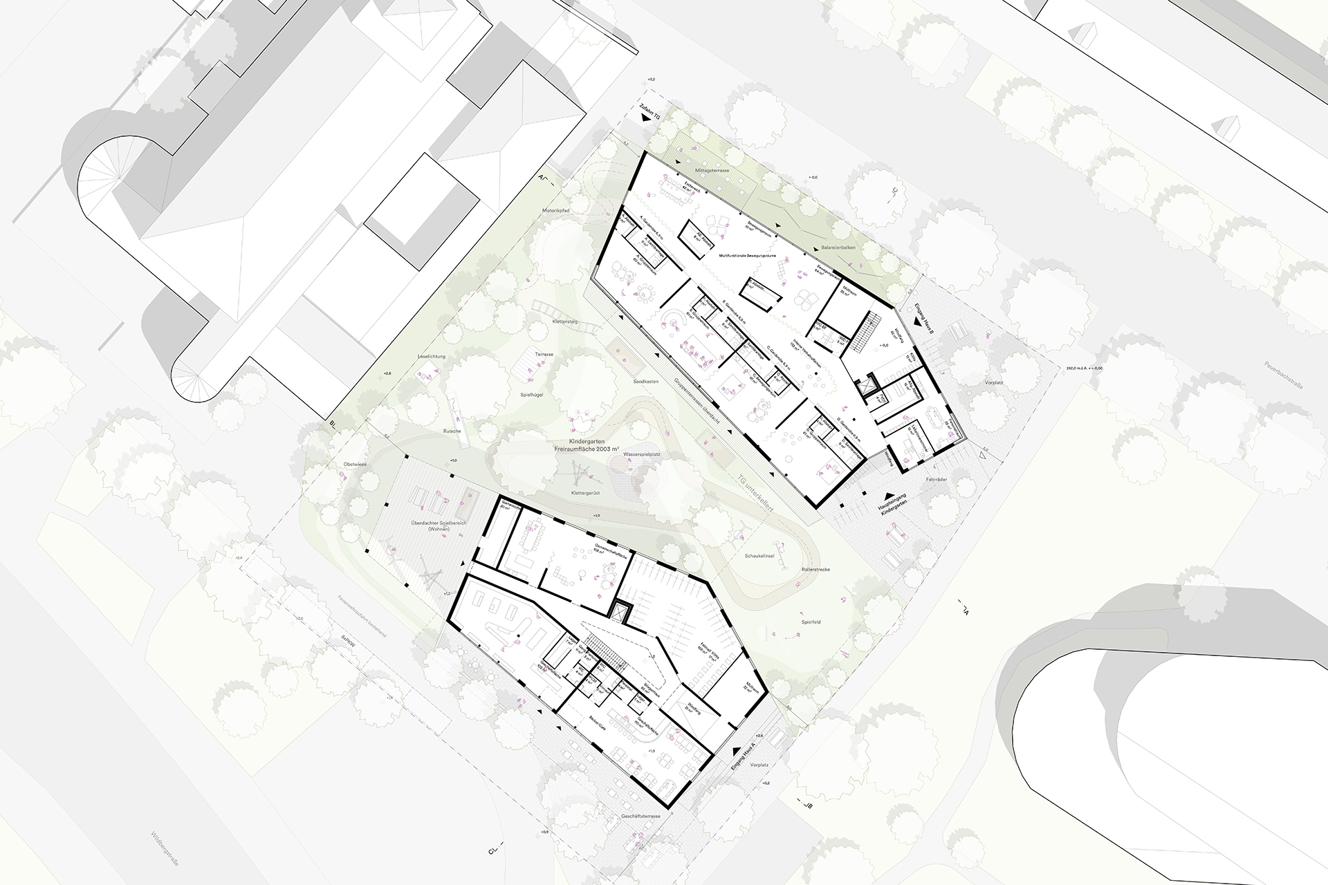 2.Preis: Wettbewerb Wohnbau & Kindergarten Pfarre Christk&ouml;nig, Linz